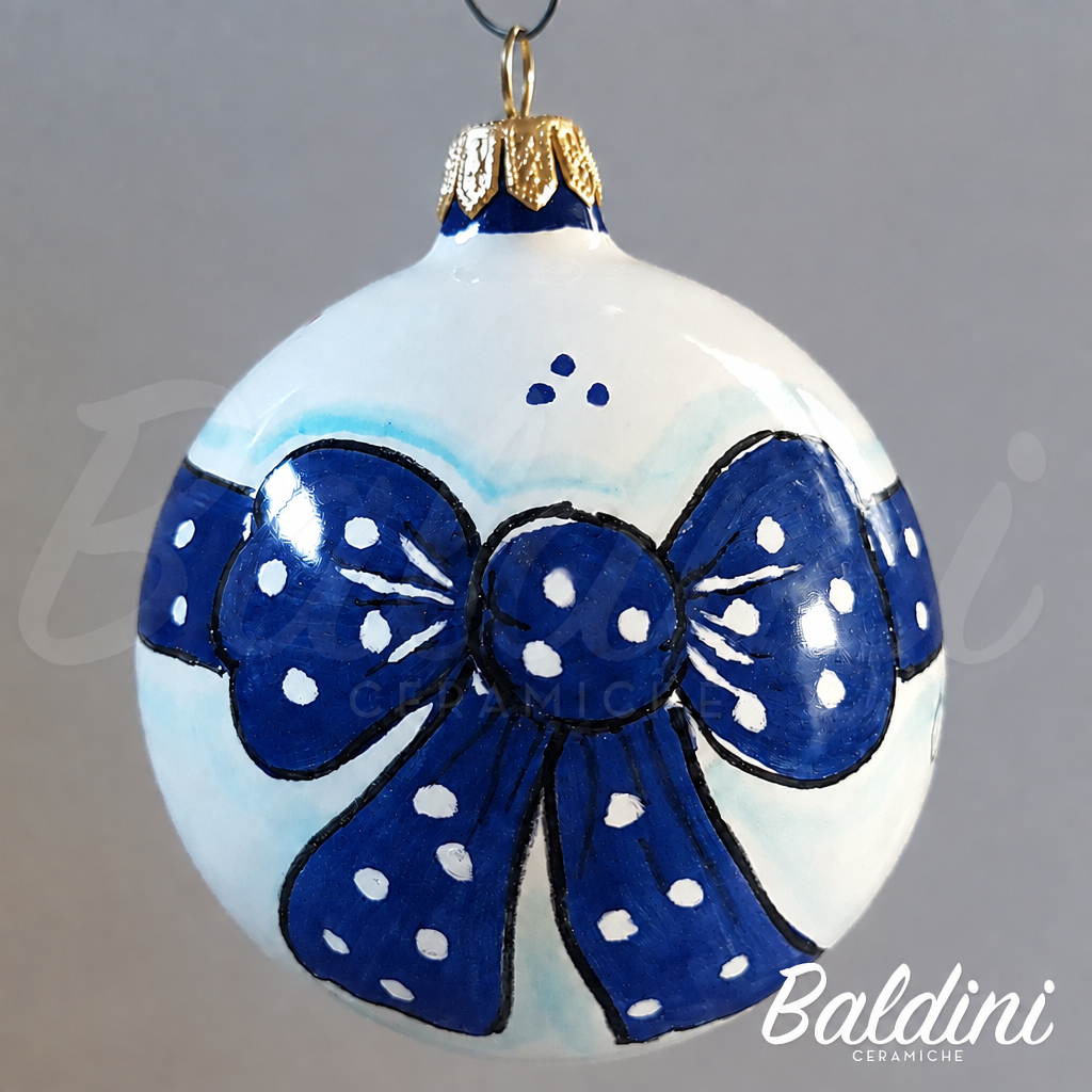 Pallina con fiocco, collo e pallini blu scuro